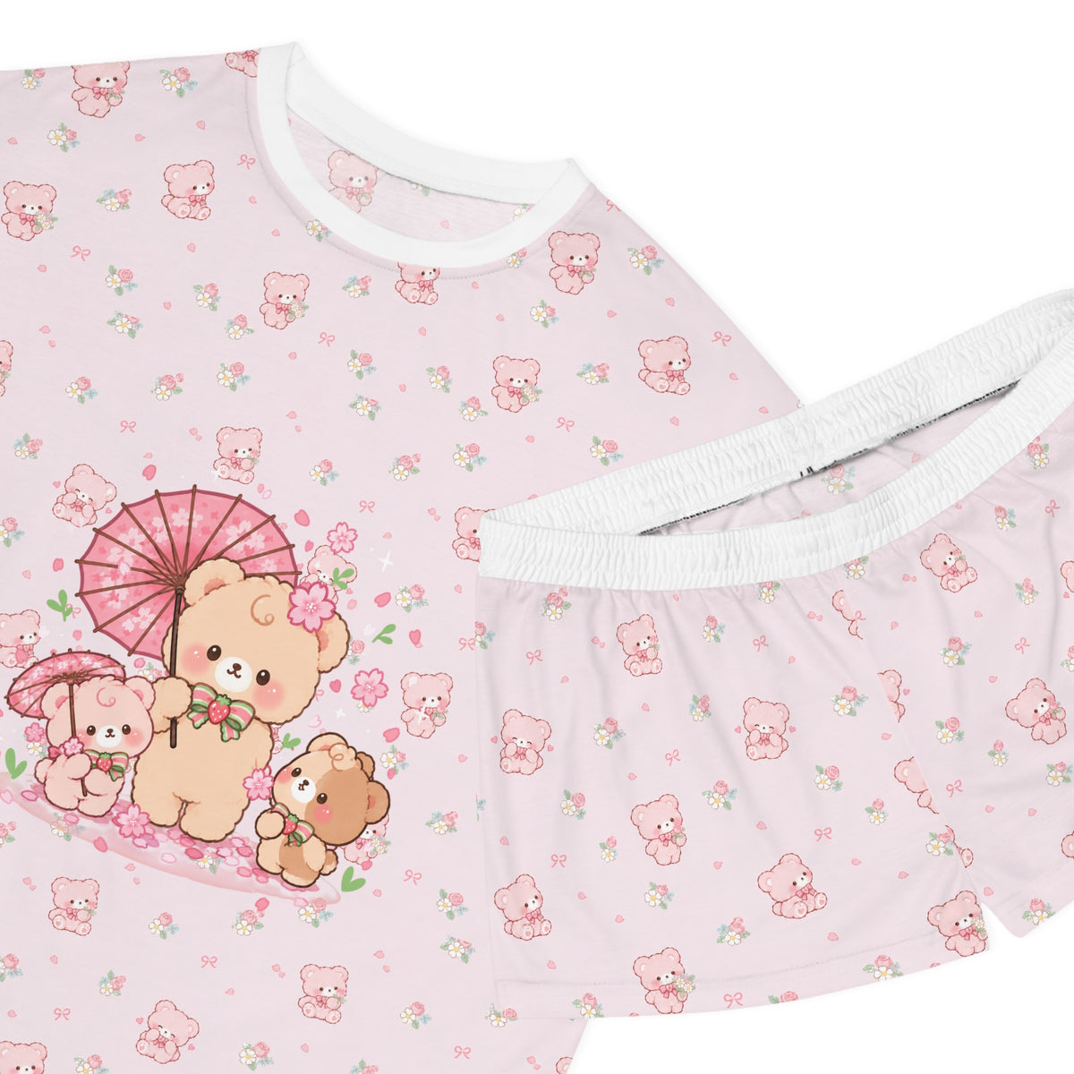 Kawaii Bears with Parasol Pajama Set | Women's Shorts Set