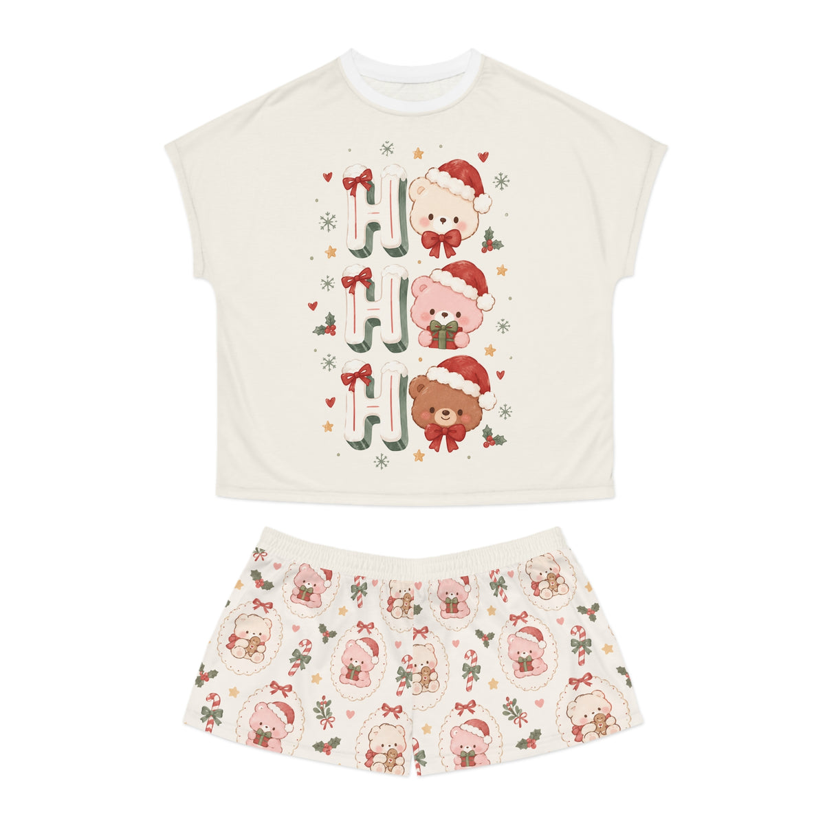 Cute Santa Bear Ho Ho Ho Pajama Set | Short Pajamas