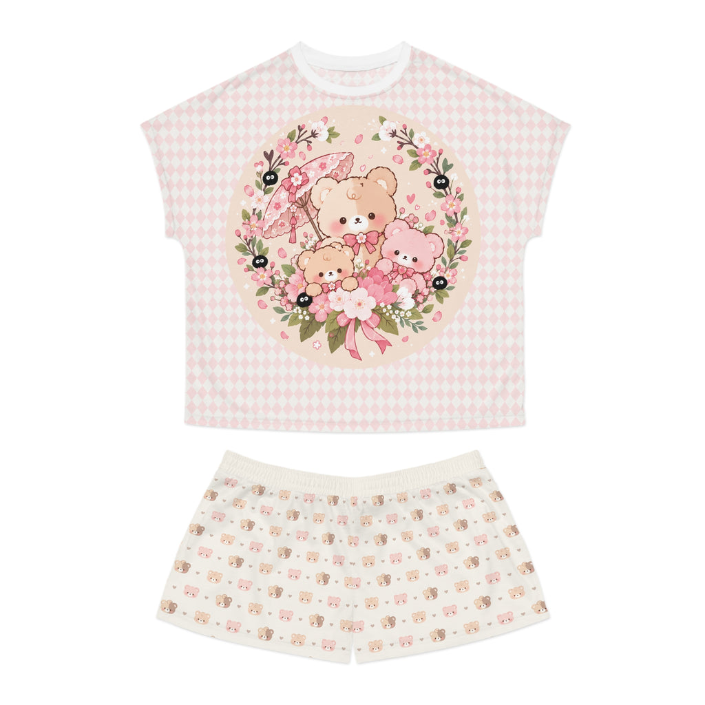 Cute Bear Family Floral Wreath Women's Pajama Set | Short Pajamas