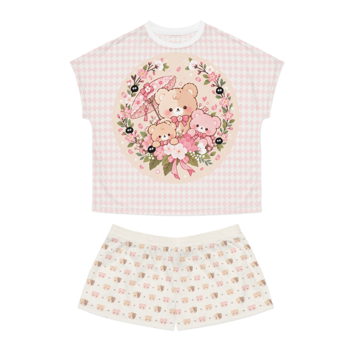 Cute Bear Family Floral Wreath Women's Pajama Set | Short Pajamas
