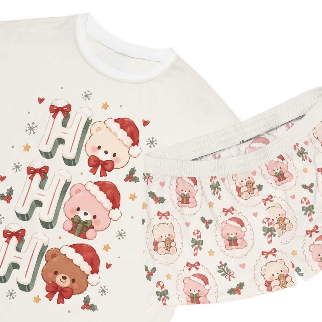 Cute Santa Bear Ho Ho Ho Pajama Set | Short Pajamas