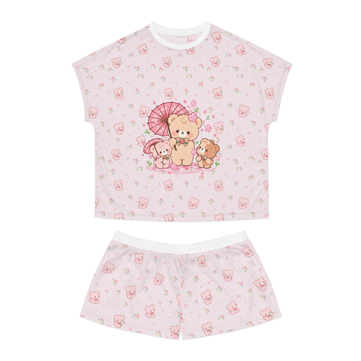 Kawaii Bears with Parasol Pajama Set | Women's Shorts Set