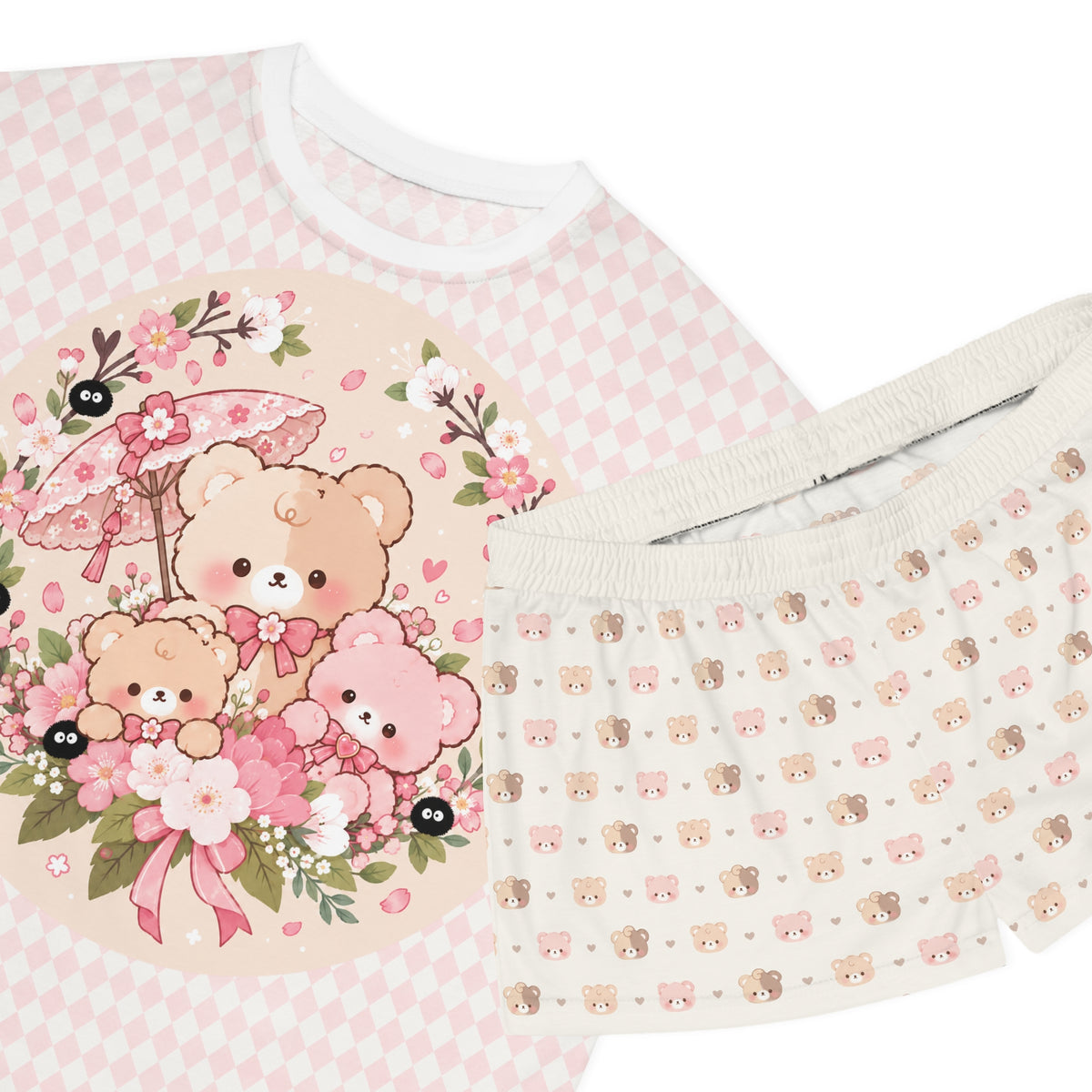 Cute Bear Family Floral Wreath Women's Pajama Set | Short Pajamas